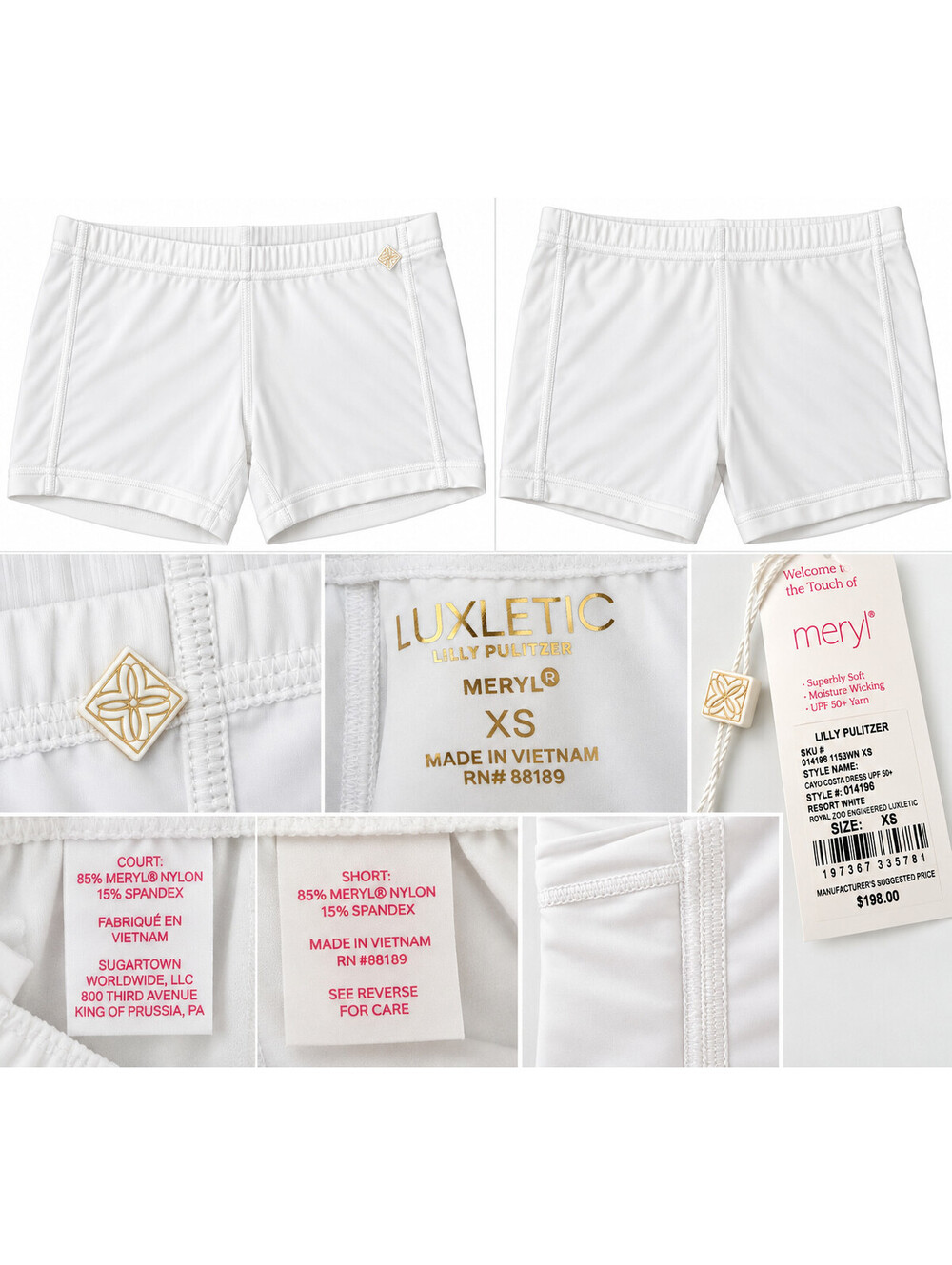 Lilly Pulitzer LUXLETIC MERYL Resort White UPF50 Pull On Active Shorts NWT XS
